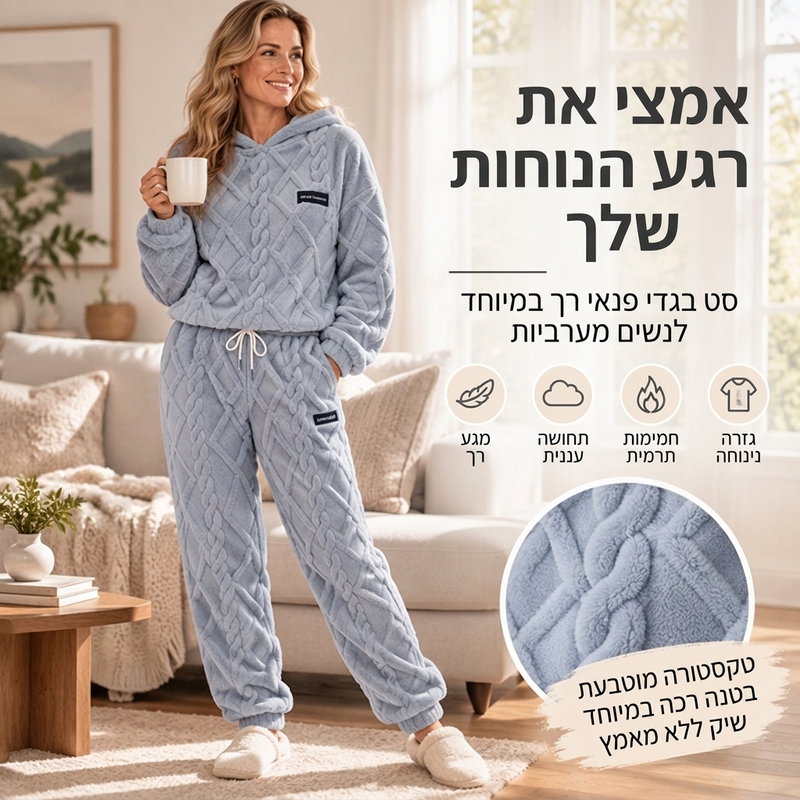 סט נשים צמר סרוג צמר גפני עם מכנסיים
