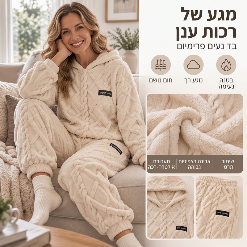 סט נשים צמר סרוג צמר גפני עם מכנסיים
