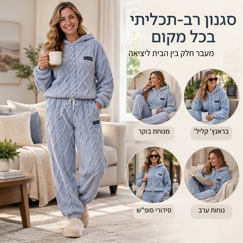 סט נשים צמר סרוג צמר גפני עם מכנסיים