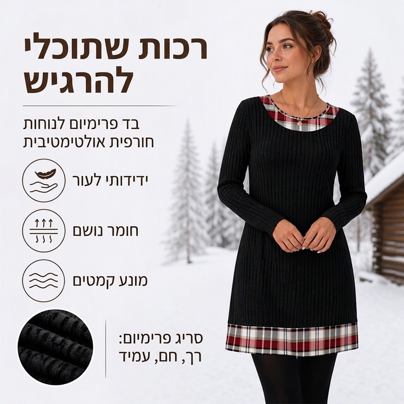 שמלת סריג קז'ואלית לנשים עם טלאים משובצים
