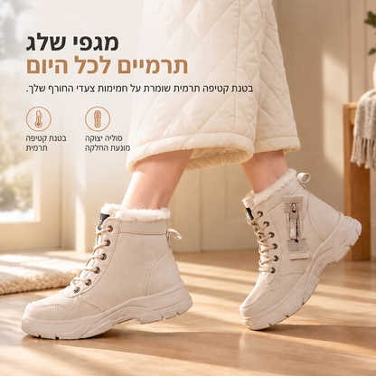 ❄️👢 מגפיי חורף לנשים לגשמים ושלג | לא להישאר עם רגליים קרות בחורף, לא להחליק על כבישים מושלגים – רירית פּלִיש חמה, סולייה עבה ומגפיים עליונים בגובה הקרסול ✨
