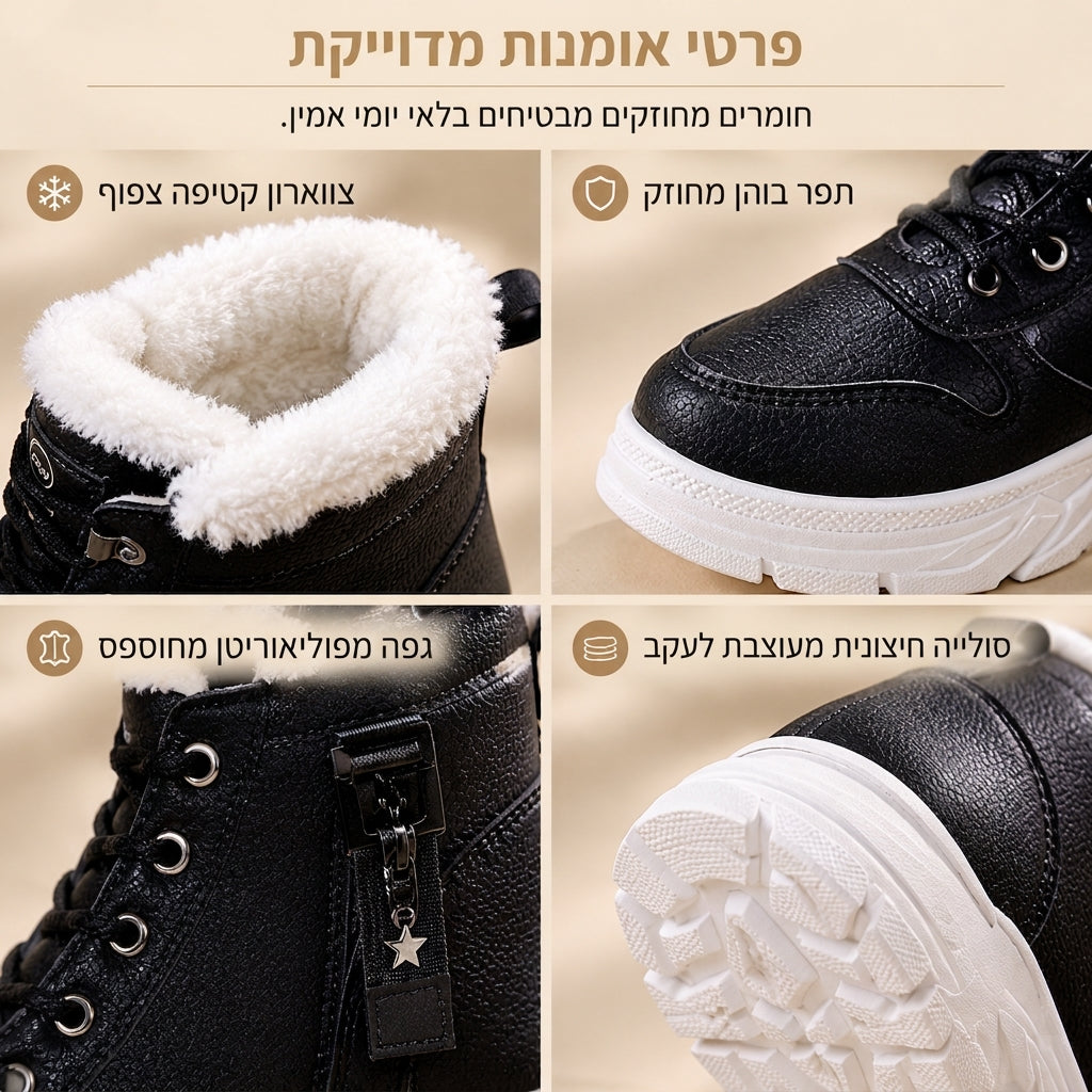 ❄️👢 מגפיי חורף לנשים לגשמים ושלג | לא להישאר עם רגליים קרות בחורף, לא להחליק על כבישים מושלגים – רירית פּלִיש חמה, סולייה עבה ומגפיים עליונים בגובה הקרסול ✨