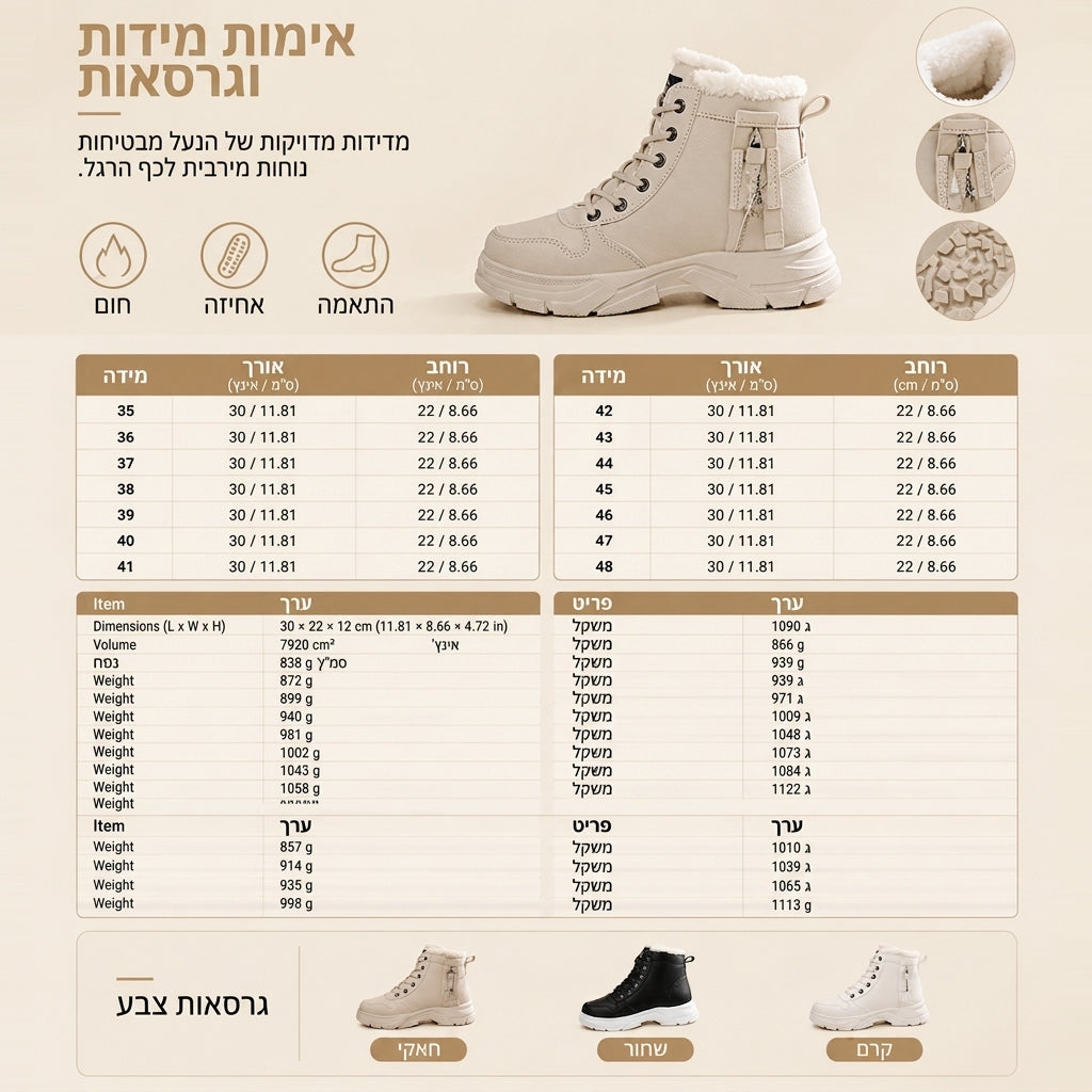 ❄️👢 מגפיי חורף לנשים לגשמים ושלג | לא להישאר עם רגליים קרות בחורף, לא להחליק על כבישים מושלגים – רירית פּלִיש חמה, סולייה עבה ומגפיים עליונים בגובה הקרסול ✨