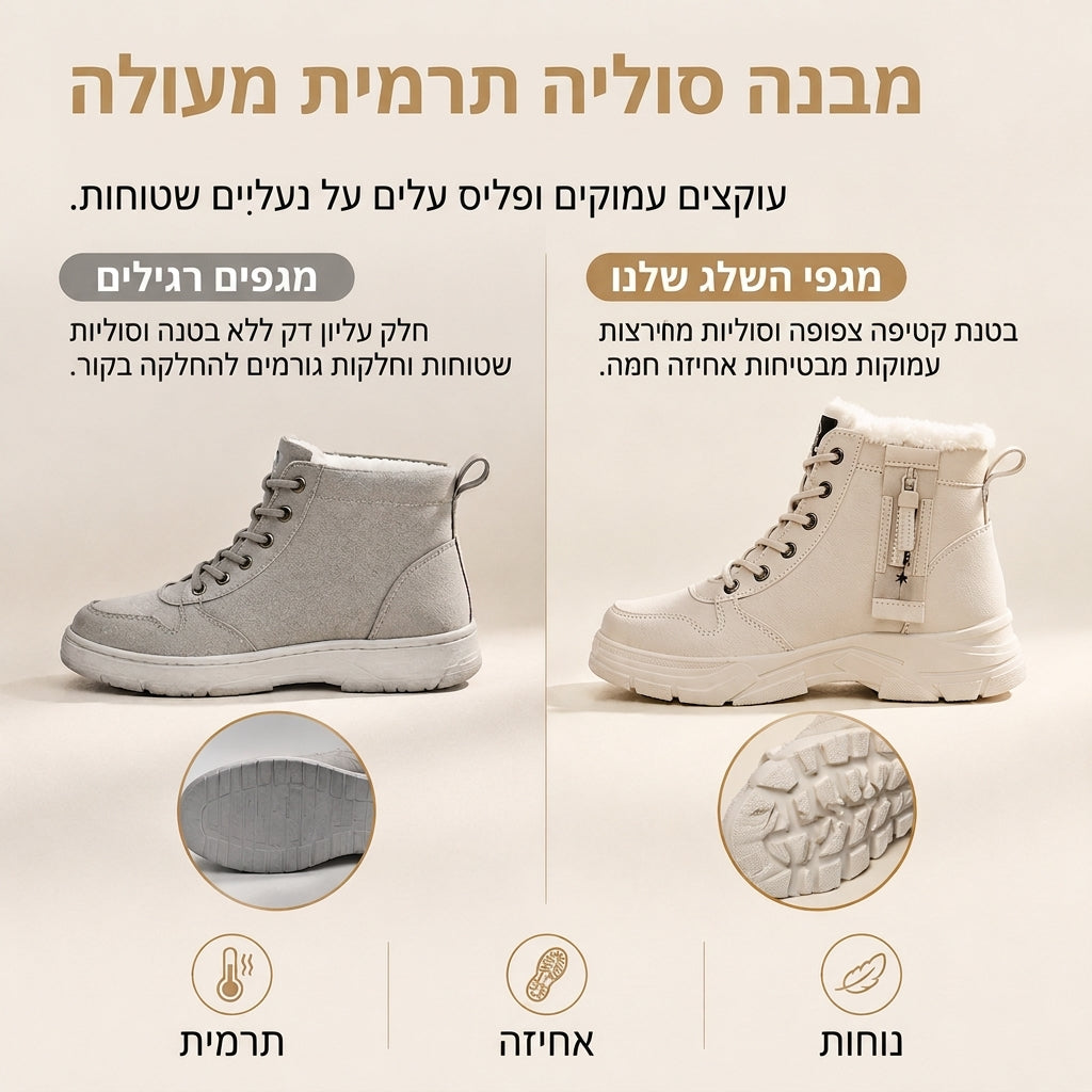 ❄️👢 מגפיי חורף לנשים לגשמים ושלג | לא להישאר עם רגליים קרות בחורף, לא להחליק על כבישים מושלגים – רירית פּלִיש חמה, סולייה עבה ומגפיים עליונים בגובה הקרסול ✨