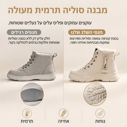❄️👢 מגפיי חורף לנשים לגשמים ושלג | לא להישאר עם רגליים קרות בחורף, לא להחליק על כבישים מושלגים – רירית פּלִיש חמה, סולייה עבה ומגפיים עליונים בגובה הקרסול ✨