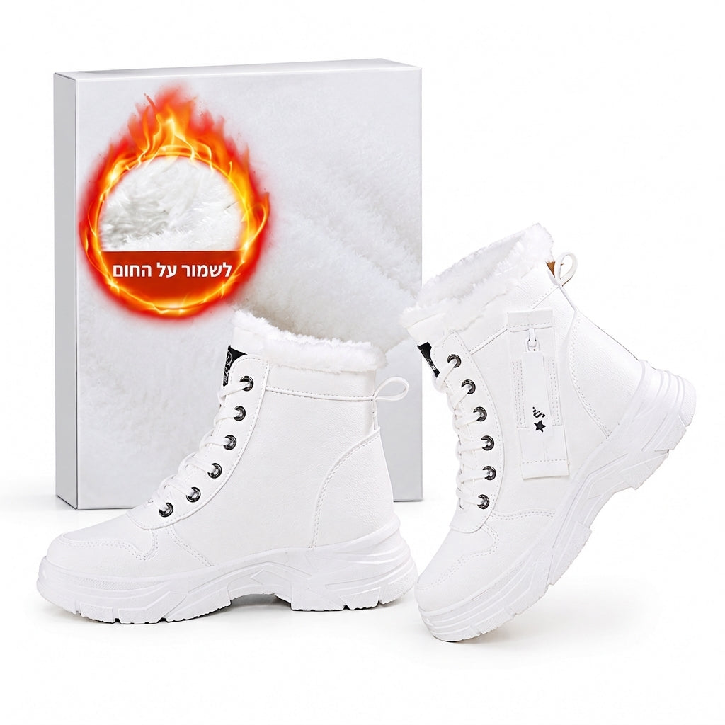 ❄️👢 מגפיי חורף לנשים לגשמים ושלג | לא להישאר עם רגליים קרות בחורף, לא להחליק על כבישים מושלגים – רירית פּלִיש חמה, סולייה עבה ומגפיים עליונים בגובה הקרסול ✨