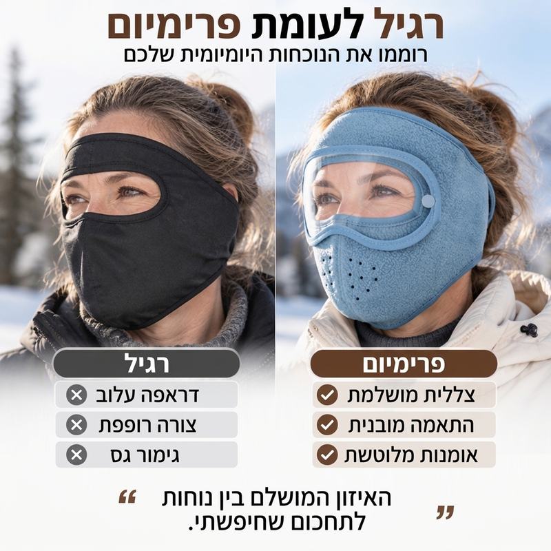 מסכת פנים חמימה חורפית עמידה ברוח עם משקפי מגן HD