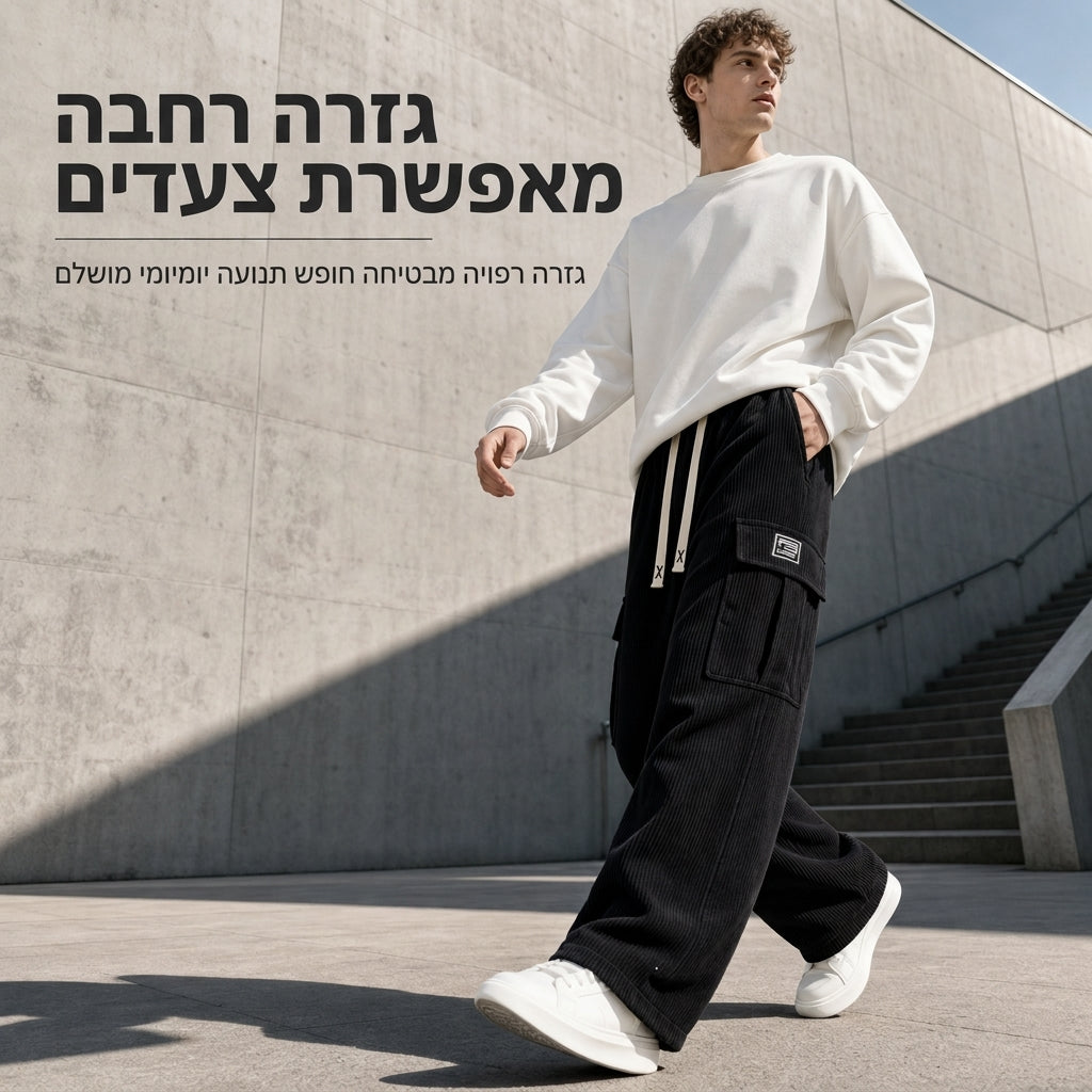 מכנסי קורדרוי קרגו לגברים בגזרה רגועה