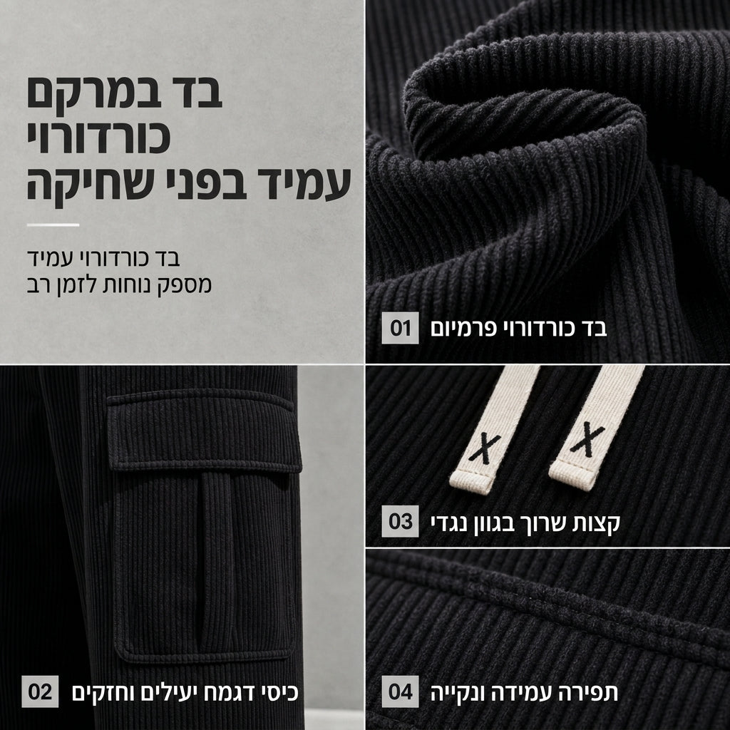 מכנסי קורדרוי קרגו לגברים בגזרה רגועה