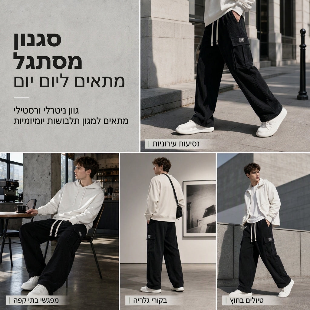 מכנסי קורדרוי קרגו לגברים בגזרה רגועה