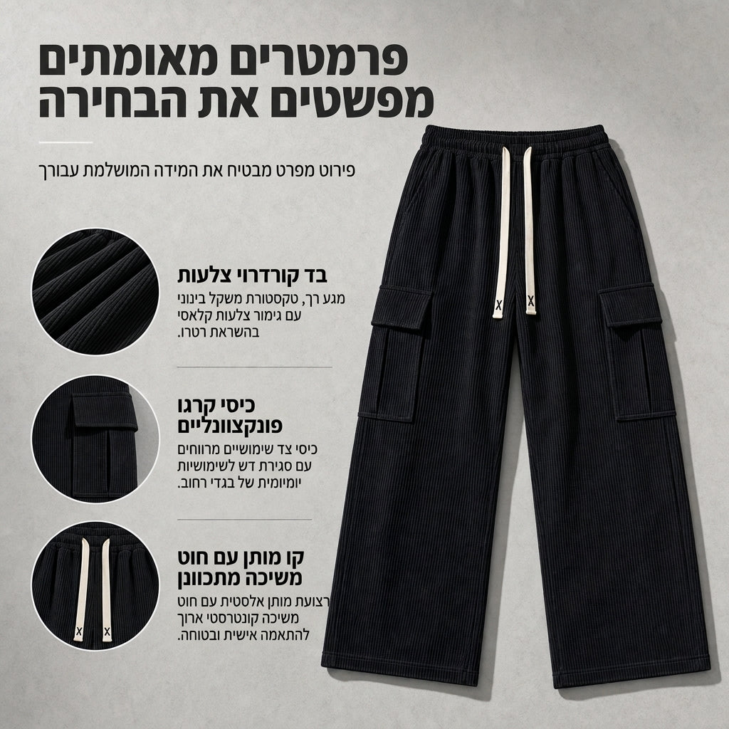 מכנסי קורדרוי קרגו לגברים בגזרה רגועה
