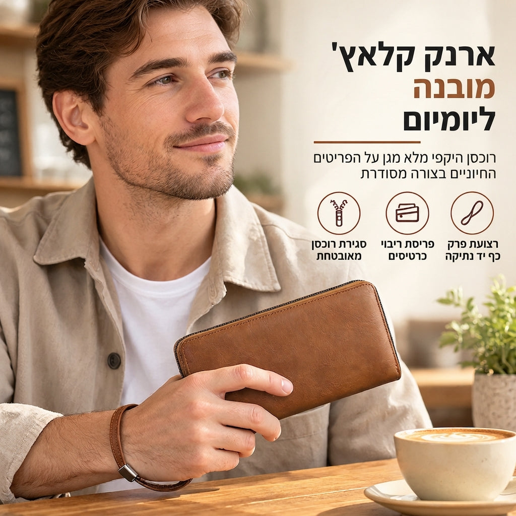 ✈️💳 ארנק קלאץ' יומיומי מסודר – רוכסן קשיח, שטרות שטוחים, תאים מרובים, עמיד בפני שריטות
