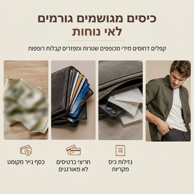 ✈️💳 ארנק קלאץ' יומיומי מסודר – רוכסן קשיח, שטרות שטוחים, תאים מרובים, עמיד בפני שריטות