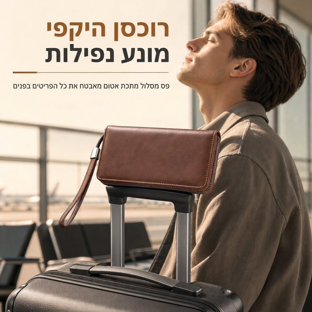 ✈️💳 ארנק קלאץ' יומיומי מסודר – רוכסן קשיח, שטרות שטוחים, תאים מרובים, עמיד בפני שריטות