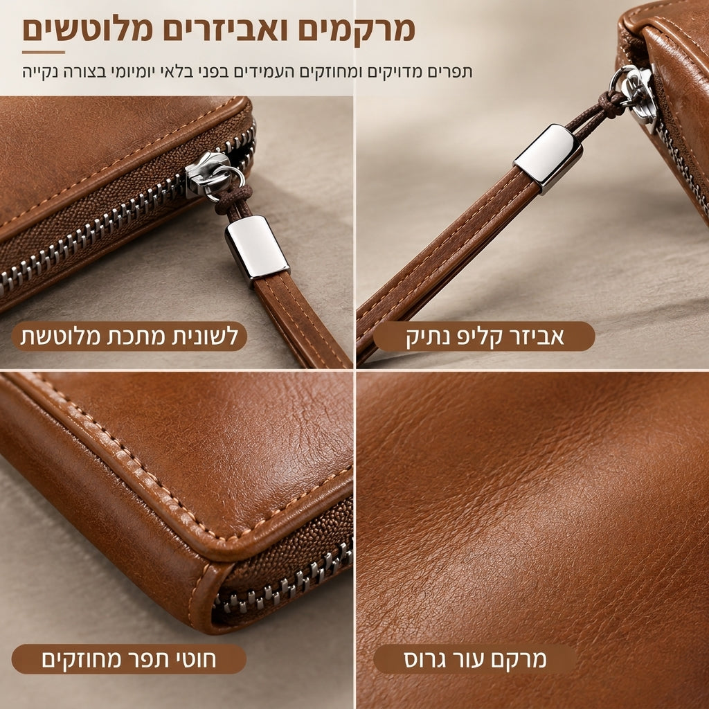 ✈️💳 ארנק קלאץ' יומיומי מסודר – רוכסן קשיח, שטרות שטוחים, תאים מרובים, עמיד בפני שריטות