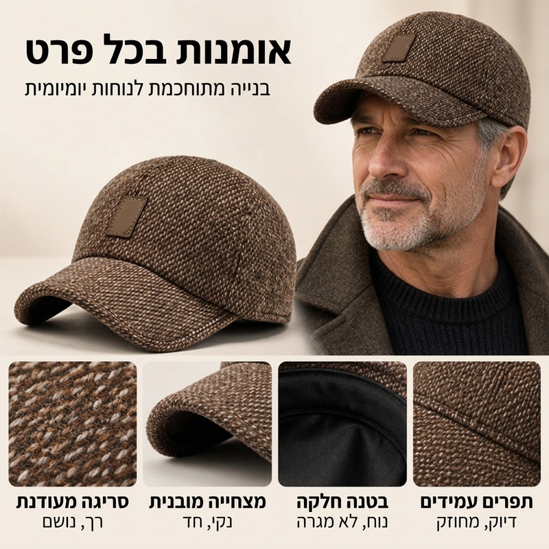 כובע בייסבול חם לגבר עם כיסויי אוזניים