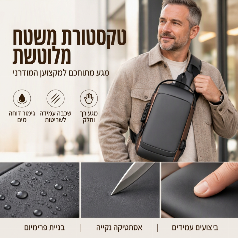 תיק גנגסטר נגד גניבה עם יציאת טעינה USB לגברים