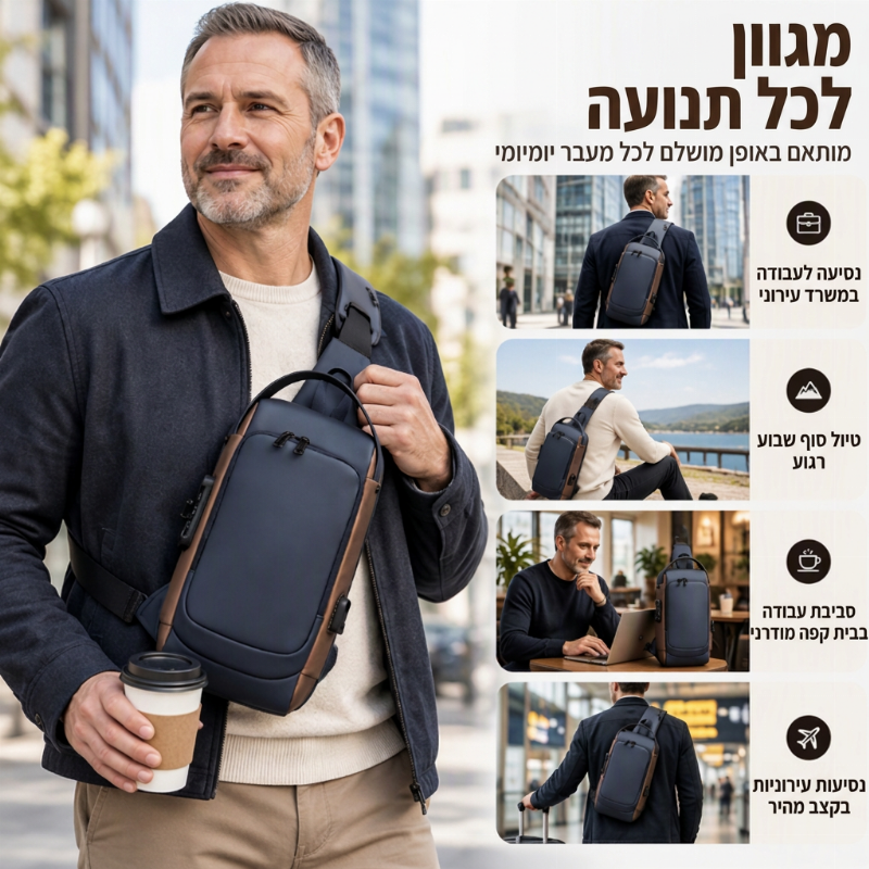 תיק גנגסטר נגד גניבה עם יציאת טעינה USB לגברים