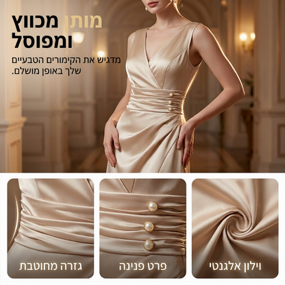 שמלת נשים מצוירת עם צוואר V ללא שרוולים