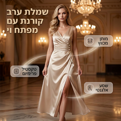 שמלת נשים מצוירת עם צוואר V ללא שרוולים