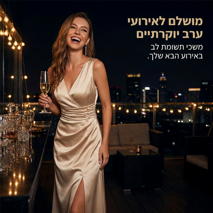 שמלת נשים מצוירת עם צוואר V ללא שרוולים