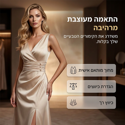 שמלת נשים מצוירת עם צוואר V ללא שרוולים