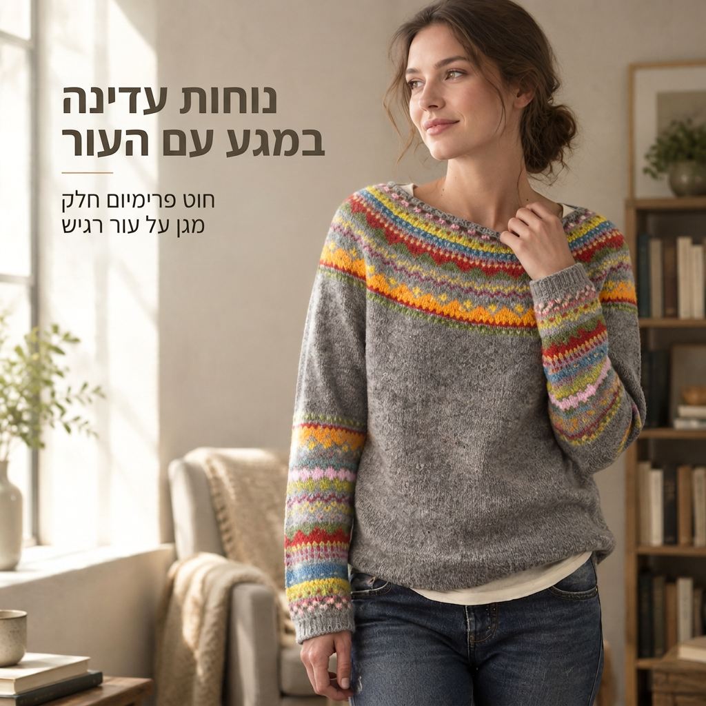 סוודר נשים רפויה צווארון עגול צבע חסום סריגה פולובר