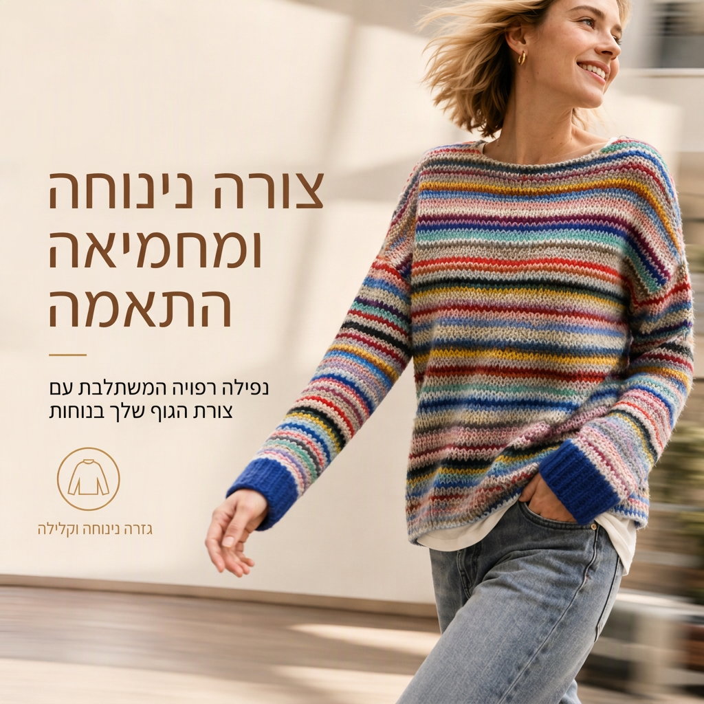 סוודר נשים רפויה צווארון עגול צבע חסום סריגה פולובר