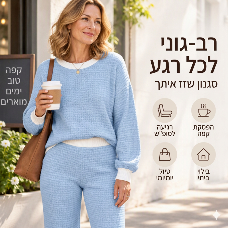 סט שני חלקים casual מנעדר וופל קנייט לנשים