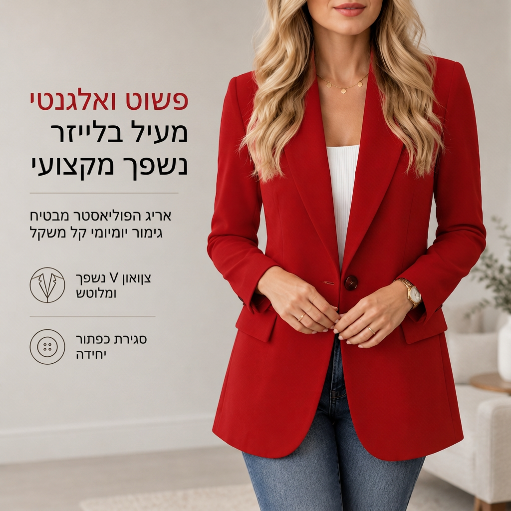 ז'קט בלייזר קז'ואלי לנשים עם פתח קדמי