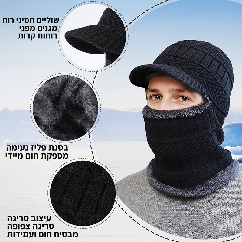 🌸מבצע חם 50% הנחה❄️ בלוקלאבה חורפי 3 ב-1, כובע מבודד עם משקפי מגן