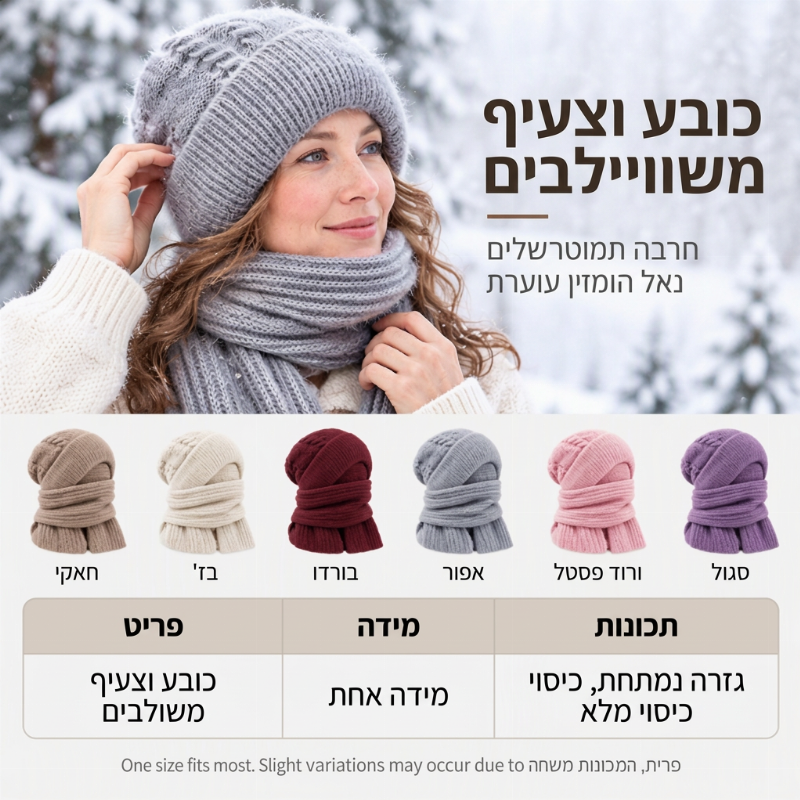 צעיף חורף חם עם ברדס לנשים