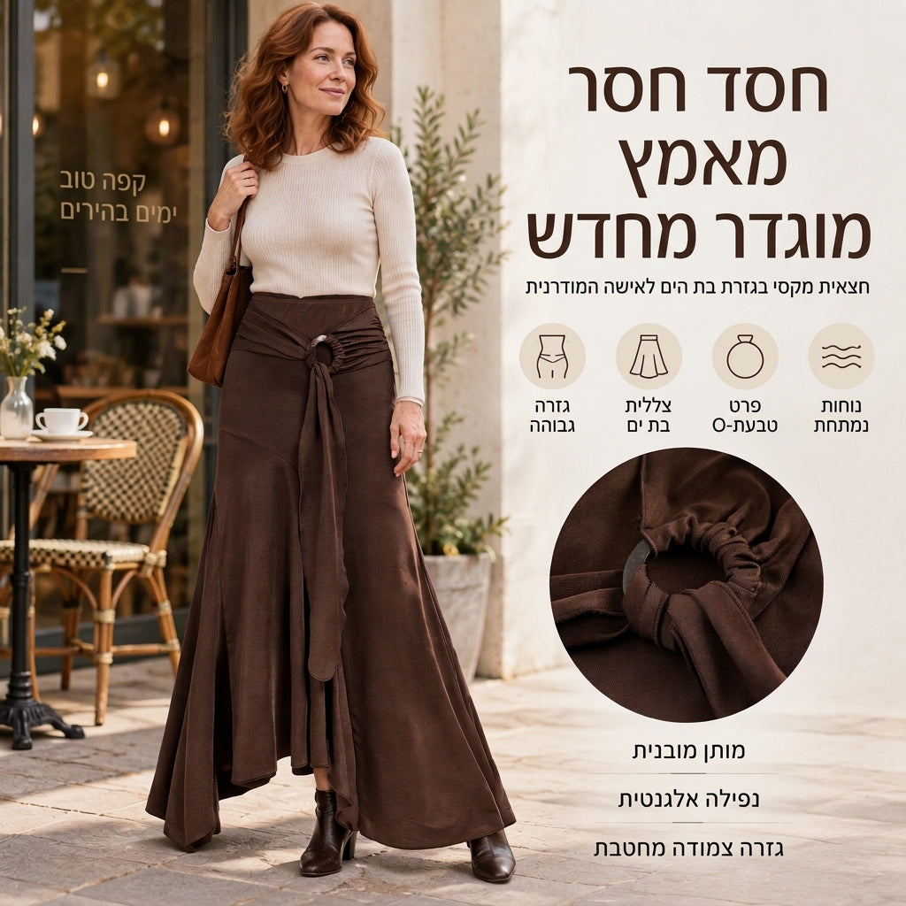 חצאית מידי דג לאישה עם רצועת O-环 וקשר לא אחיד