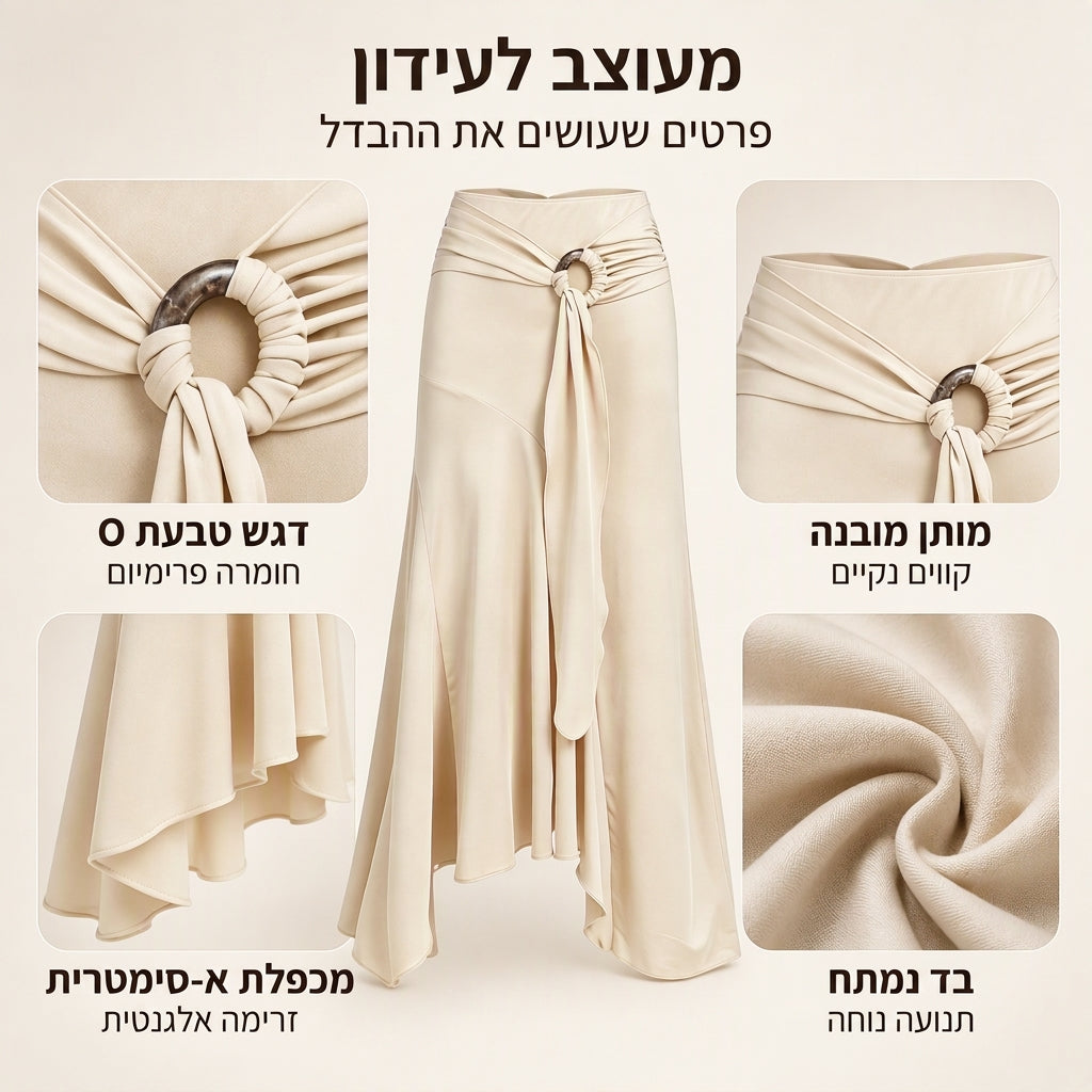 חצאית מידי דג לאישה עם רצועת O-环 וקשר לא אחיד