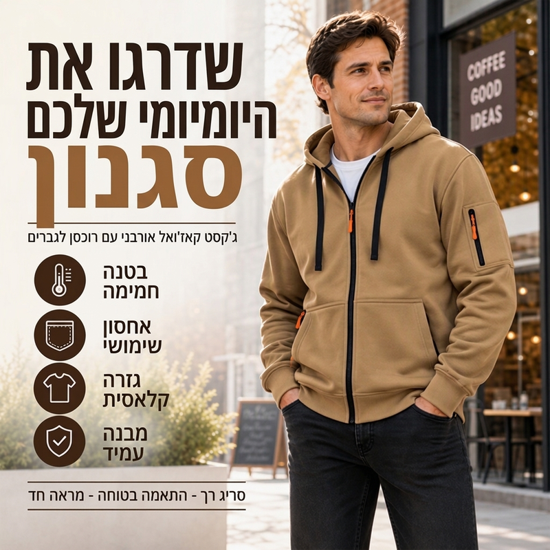 ז'קט קפסולה חם לגבר עם ברדס