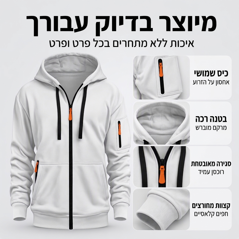 ז'קט קפסולה חם לגבר עם ברדס