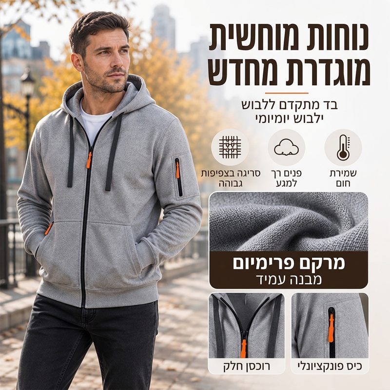 ז'קט קפסולה חם לגבר עם ברדס