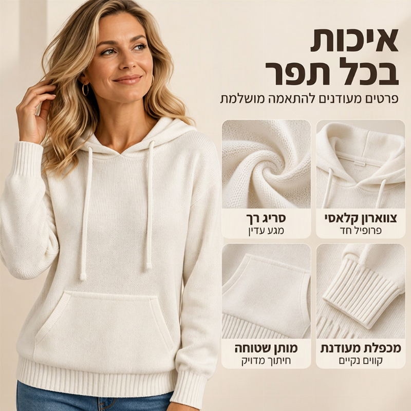 סוודר סריג קז'ואלי עם ברדס לנשים