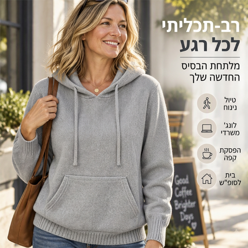 סוודר סריג קז'ואלי עם ברדס לנשים