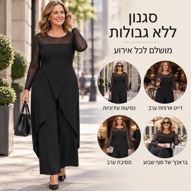 אוברול נשים אלגנטי עם שרוולים ארוכים מרשת וחפיפת מעטפת