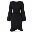 שמלת Bodycon נשית עם שרוולים נפוחים בצבע אחיד