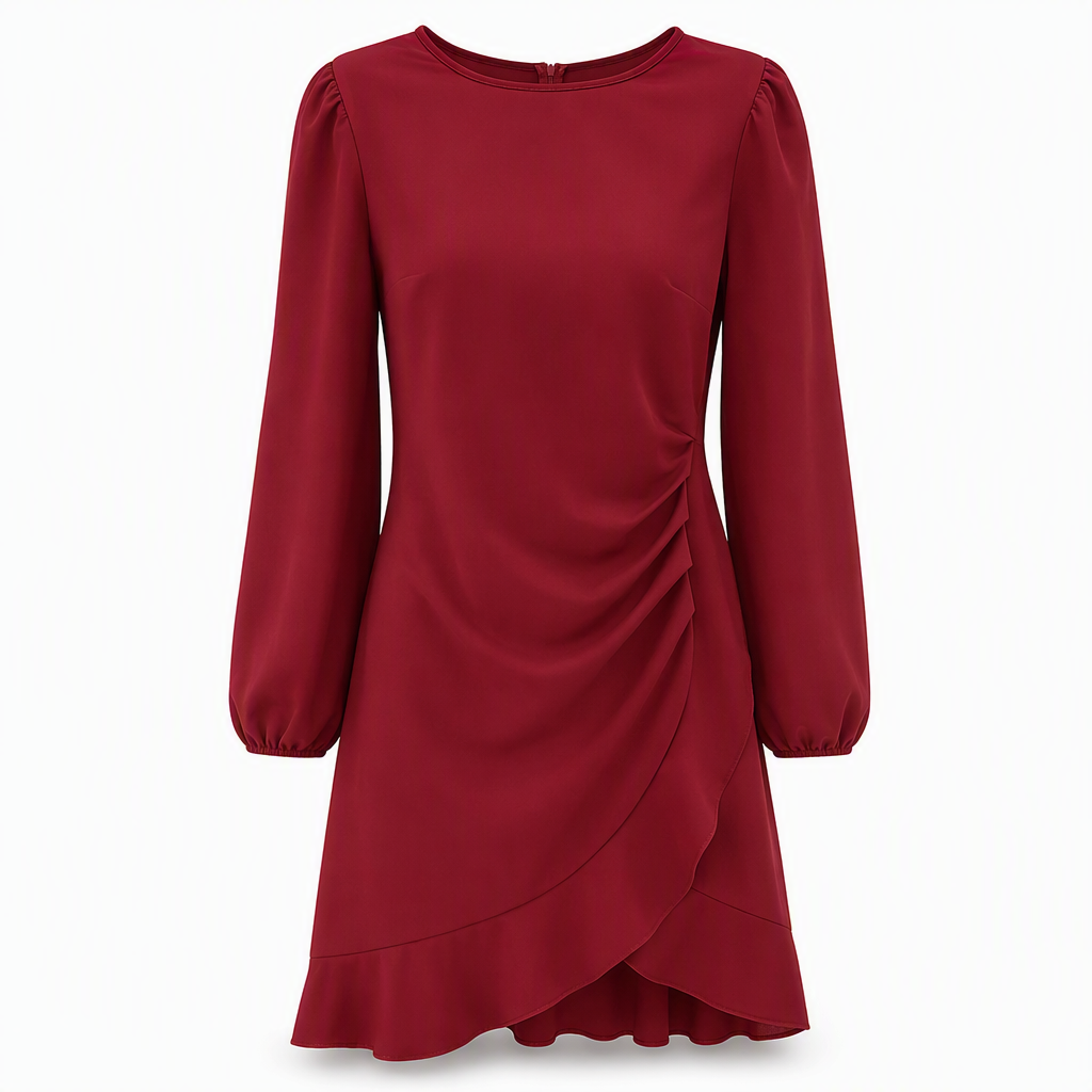 שמלת Bodycon נשית עם שרוולים נפוחים בצבע אחיד