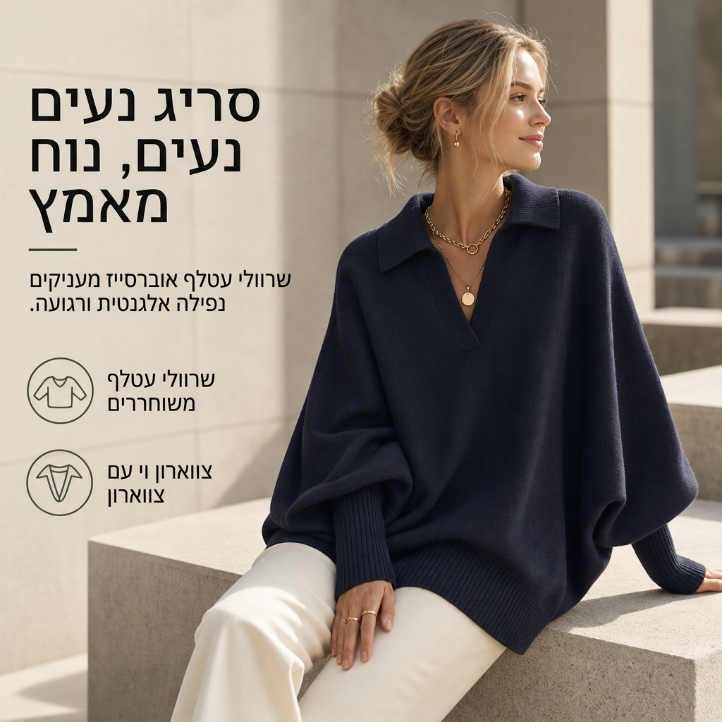 סוודר סרוגי צווארון מושחר לנשים, לגזרה רופפת, סרוג שרוולים ארוכים בצבע אחיד בסגנון קז'ואל רגוע