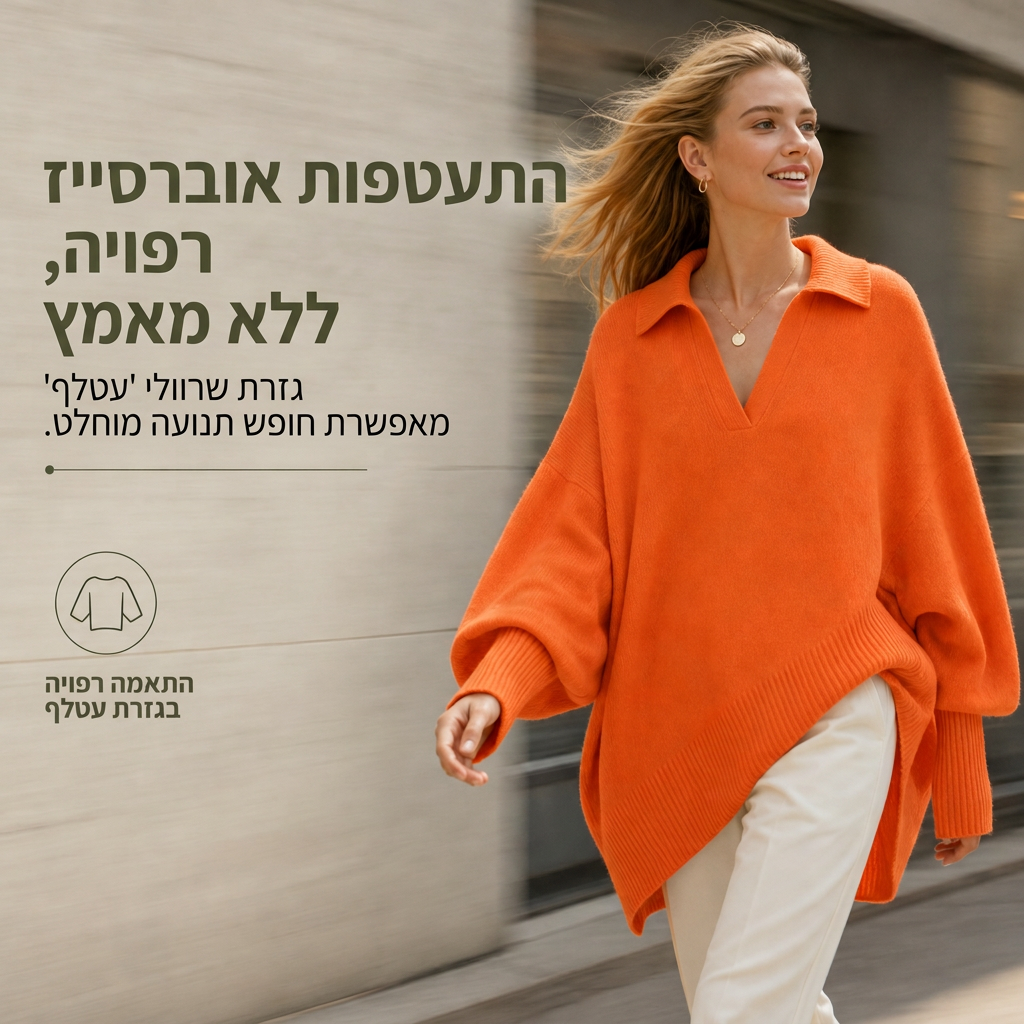 סוודר סרוגי צווארון מושחר לנשים, לגזרה רופפת, סרוג שרוולים ארוכים בצבע אחיד בסגנון קז'ואל רגוע