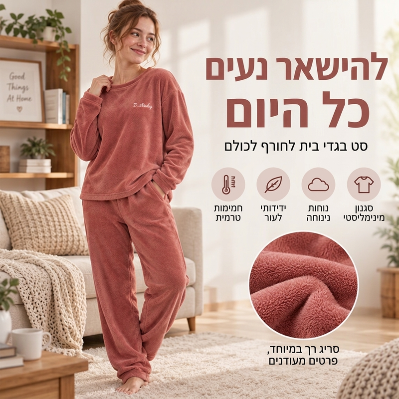 ערכת פיג'מה מפלשת אלמוגים נעימה וחמה לנשים