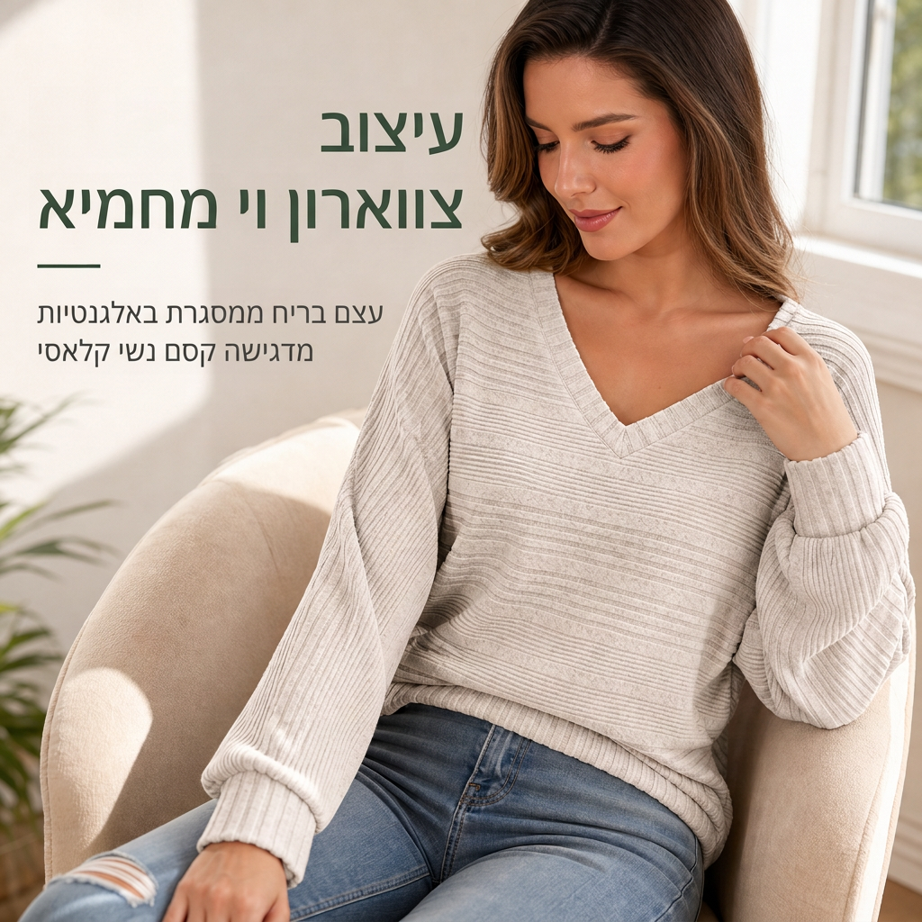 טופ נשים רופף שרוולים ארוכים צווארון V
