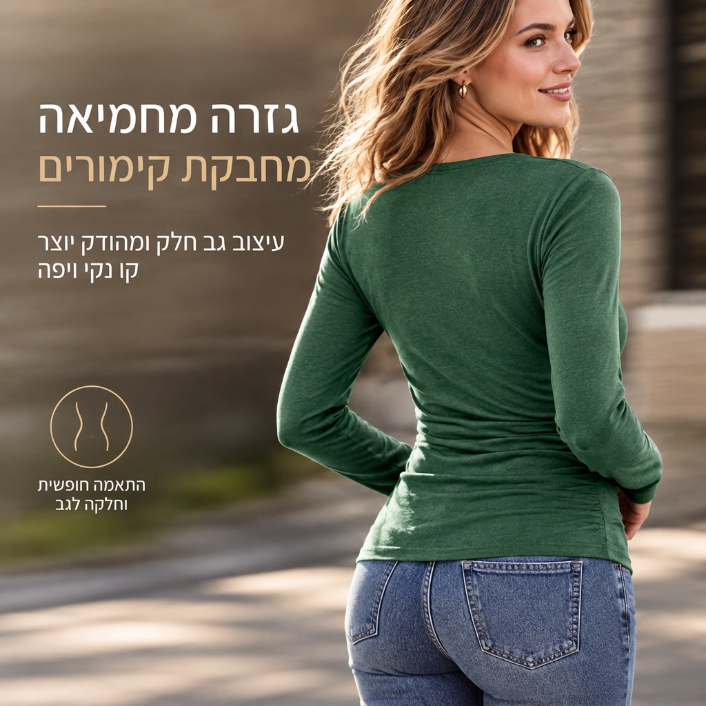 🌸מבצע חם 50% הנחה💖 חולצת נשים דקה עם צוואר V שרוולים ארוכים ומותן מעוצבת לאביב וסתיו