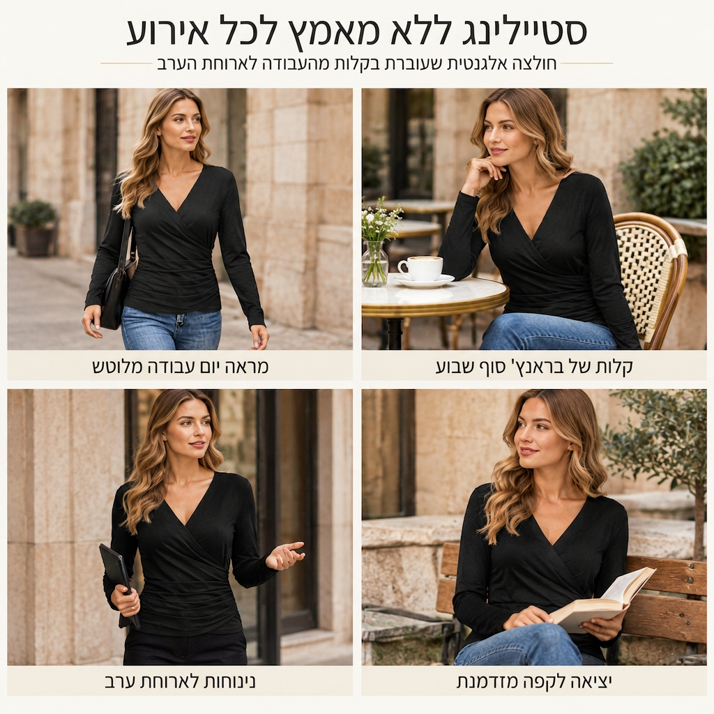 🌸מבצע חם 50% הנחה💖 חולצת נשים דקה עם צוואר V שרוולים ארוכים ומותן מעוצבת לאביב וסתיו