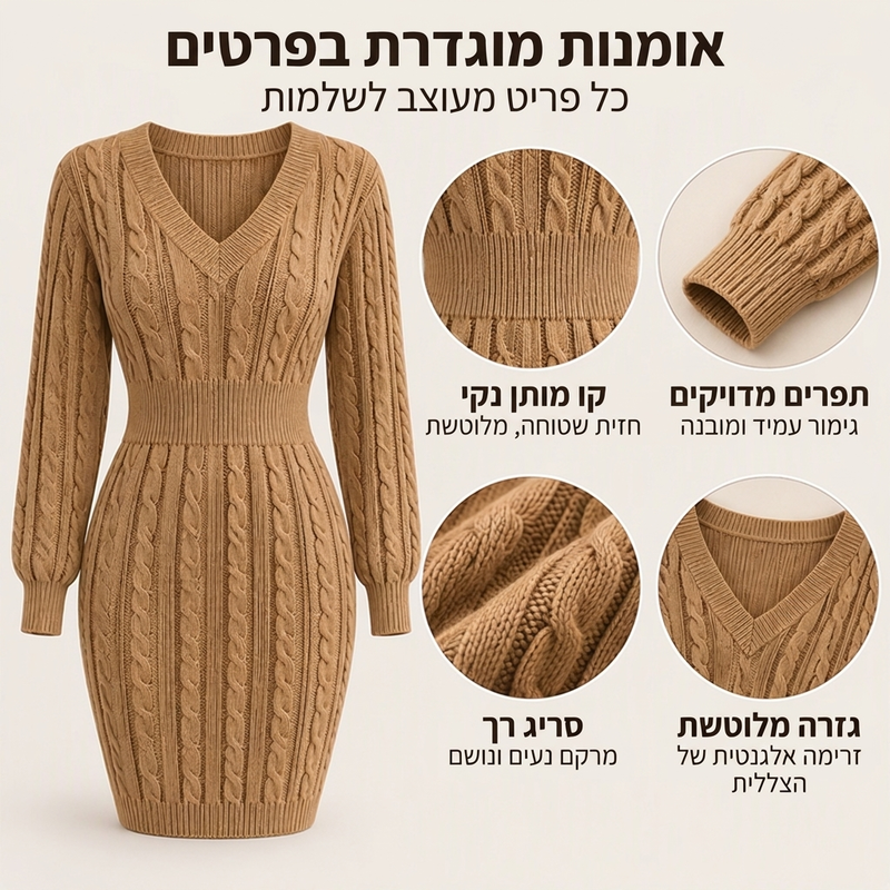 שמלת סריגה אלגנטית לנשים עם קשרי סריגה ומראה צמוד
