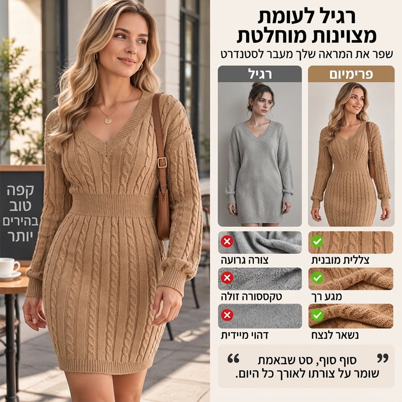 שמלת סריגה אלגנטית לנשים עם קשרי סריגה ומראה צמוד